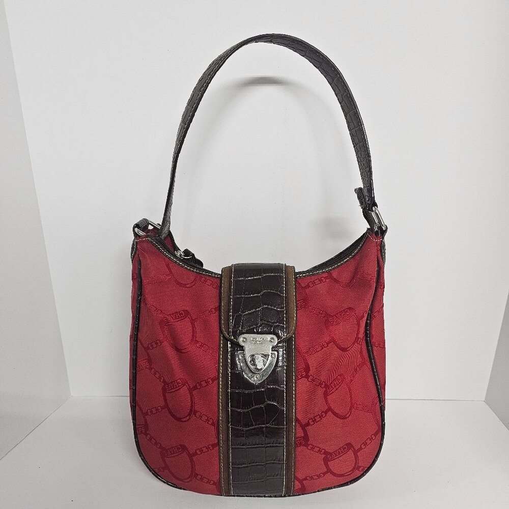 Chaps Red Bit &Bridle Equestrian Croc Embossed Shoulder Bag